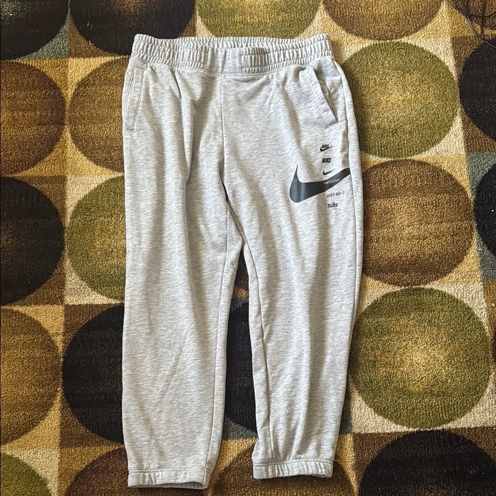 Mens Nike Gray swoosh Sweatpants Relaxed Fit Elastic Cuff